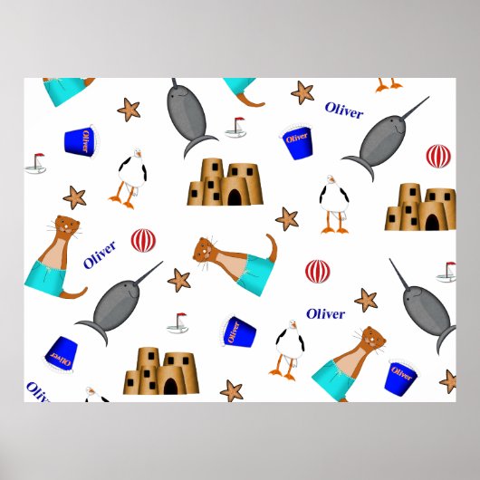 Oliver The Otter Summer Beach Vacation Pattern Poster (Vorne)