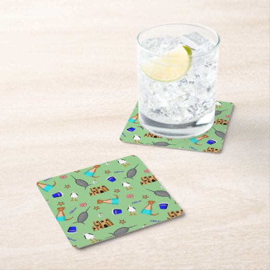 Oliver The Otter Summer Beach Vacation Pattern Rechteckiger Pappuntersetzer (Vor Ort)