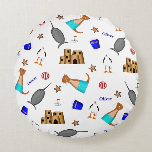 Oliver The Otter Summer Beach Vacation Pattern Rundes Kissen (Vorderseite)
