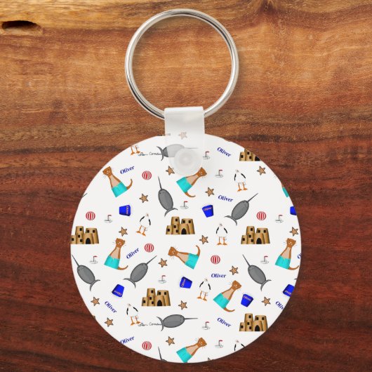 Oliver The Otter Summer Beach Vacation Pattern Schlüsselanhänger (Vorderseite)