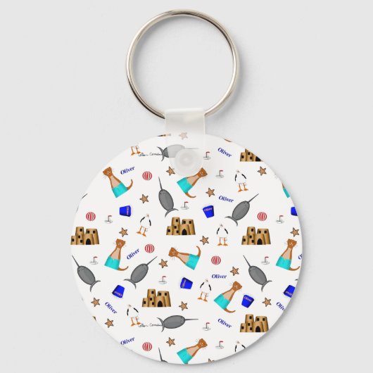 Oliver The Otter Summer Beach Vacation Pattern Schlüsselanhänger (Rückseite)