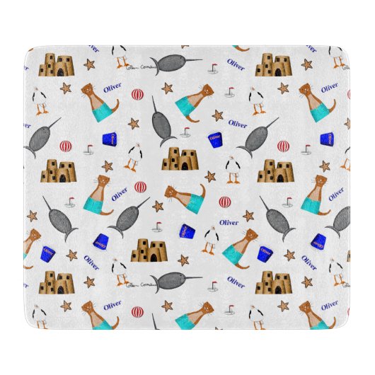 Oliver The Otter Summer Beach Vacation Pattern Schneidebrett (Vorderseite)