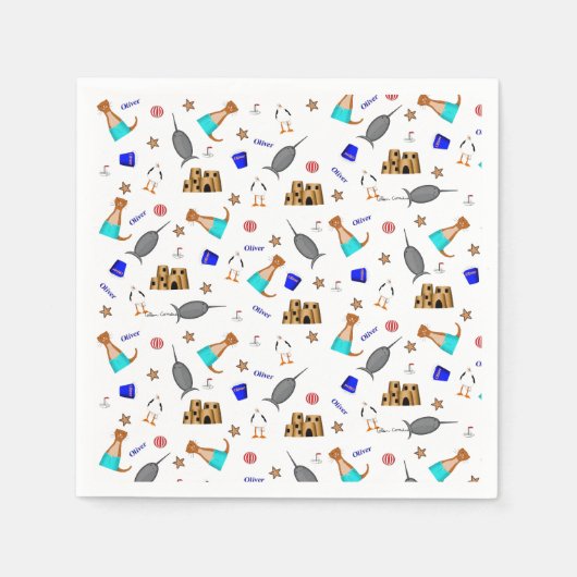 Oliver The Otter Summer Beach Vacation Pattern Serviette (Vorderseite)