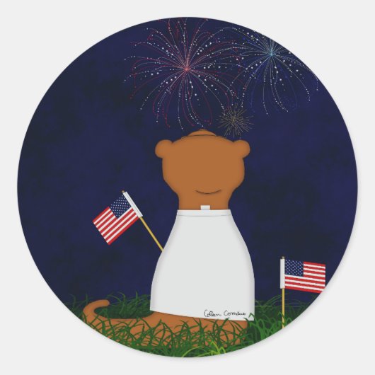Oliver The Otter Watching Fireworks Runder Aufkleber (Vorderseite)