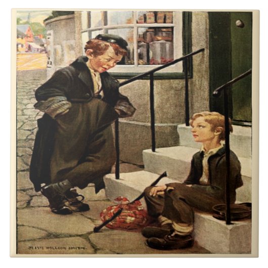 Olivers erstes Treffen Jessie Willcox Dickens Fliese (Vorderseite)