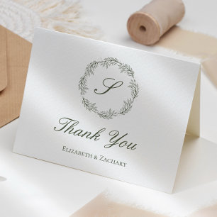 Olives Grüne Monogramm Kranz Hochzeit Danke Karte