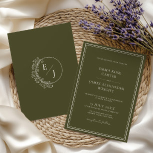 Olivesgrüne Luxus-Hochzeit im Stil des alten Gelde Einladung