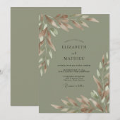 Olivfarbene Malvenhochzeit Einladung (Vorne/Hinten)