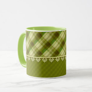 Olivfarbene Patchwork, olivgrün kariert, grün Tasse