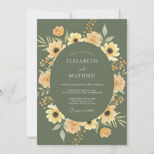 Olivgelbe Blumengrüß Hochzeit Einladung