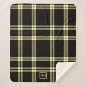 Olivgrün, Creme und karierte Monogramm Sherpadecke (Vorderseite)