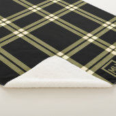Olivgrün, Creme und karierte Monogramm Sherpadecke (3/4)