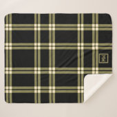 Olivgrün, Creme und karierte Monogramm Sherpadecke (Vorderseite (Horizontal))