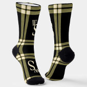 Olivgrün, Creme und karierte Monogramm Socken