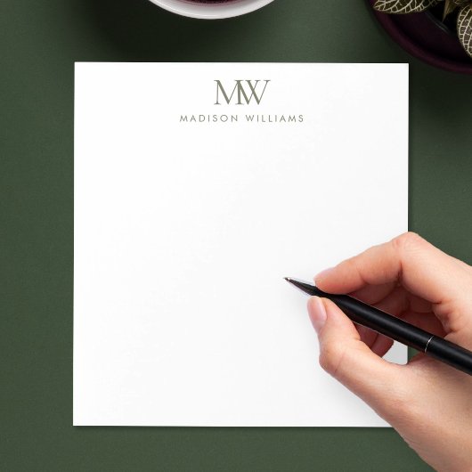Olivgrün Einfach Elegant Modernes Monogramm Notizblock