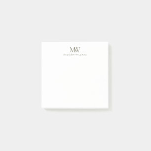 Olivgrün Einfach Elegant Modernes Monogramm Post-it Klebezettel