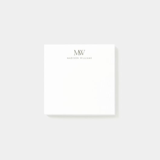 Olivgrün Einfach Elegant Modernes Monogramm Post-it Klebezettel (Vorderseite)