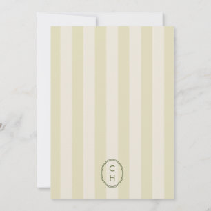Olivgrün gestreifte Monogramm-Hochzeitsmenükarte Einladung