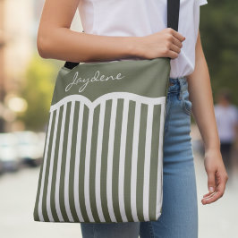 Olivgrün gestreifte Monogramm-Tasche Tragetaschen Mit Langen Trägern