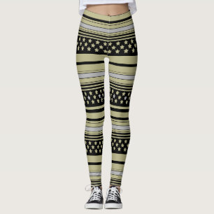 Olivgrün gestreiftes Muster mit Sternen Leggings