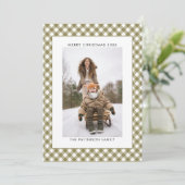 Olivgrün Gingham Karo Muster Foto Weihnachten (Stehend Vorderseite)