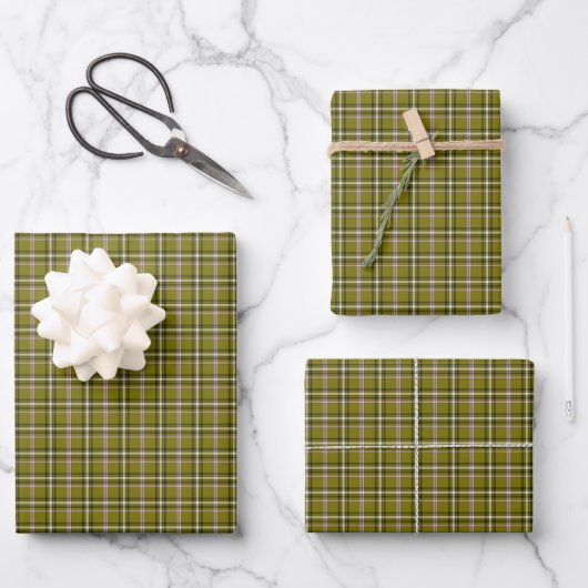 Olivgrün kariertes Retro-Farbschema Geschenkpapier Set (Vorderseite)