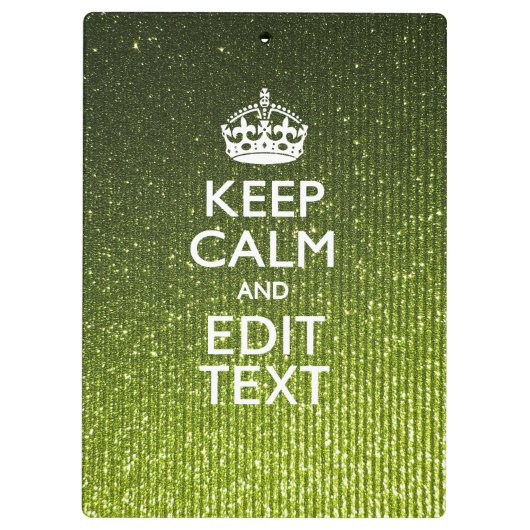 Olivgrün Keep Calm mit Ihrem Text Klemmbrett (Rückseite)