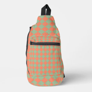 Olivgrün Lachsrosa Karo Diamantmuster Crossbody Bag