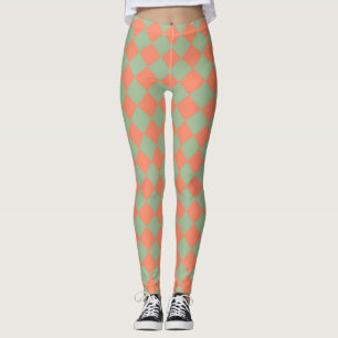 Olivgrün Lachsrosa Karo Diamantmuster Leggings