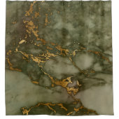 Olivgrün Marmor Imitate Gold Foil Duschvorhang (Vorderseite)