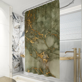 Olivgrün Marmor Imitate Gold Foil Duschvorhang