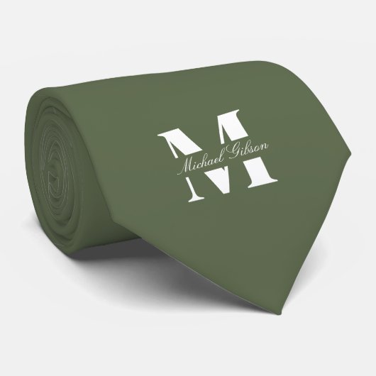 Olivgrün | Maßgeschneiderte Monogramm-Hochzeits-Gr Krawatte (Gerollt)