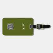 Olivgrün mit QR-Code | Modernes Monogramm Gepäckanhänger (Vorderseite horizontal)