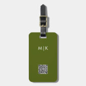 Olivgrün mit QR-Code | Modernes Monogramm Gepäckanhänger (Vorderseite vertikal)