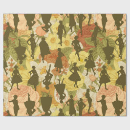 Olivgrün Mitte der 50er Jahre Vintage Silhouette Geschenkpapier