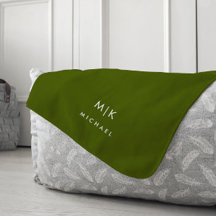 Olivgrün Modernes Monogramm Fleecedecke