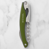 Olivgrün | Modernes Monogramm Kellnermesser (Rückseite)