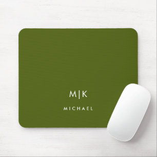 Olivgrün Modernes Monogramm Mousepad