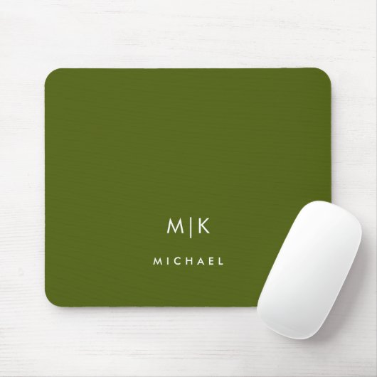 Olivgrün | Modernes Monogramm Mousepad (Mit Mouse)
