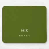 Olivgrün | Modernes Monogramm Mousepad (Vorne)
