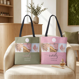 Olivgrün Rosa Schrift Logo Foto Nagelstudio Tasche