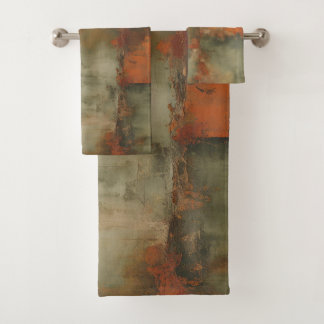 Olivgrün-Salbei-Braunorange-Distressed-Abstrakt  Badhandtuch Set