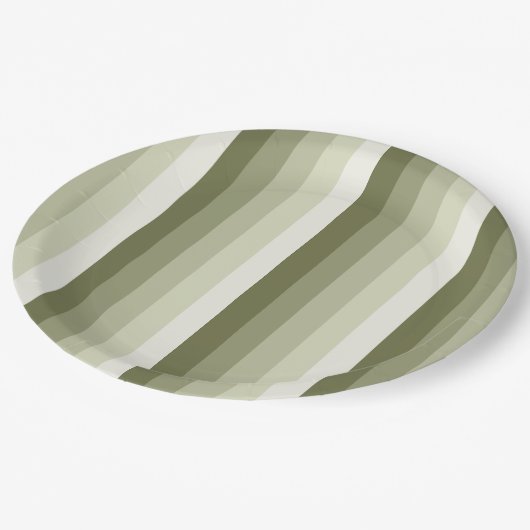 Olivgrün-Schattenstreifen Pappteller (Schrägansicht)
