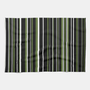 Olivgrün, Schwarz und Weiß Barcode-Streifen Handtuch