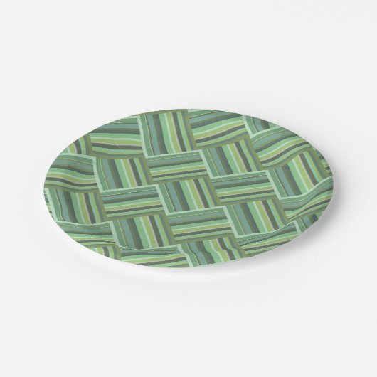 Olivgrün Streifen Pappteller (Schrägansicht)
