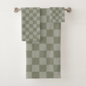 Olivgrün und Grau kariert Muster Design Badhandtuch Set (Insitu)