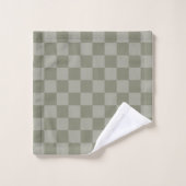 Olivgrün und Grau kariert Muster Design Badhandtuch Set (Waschlappen)