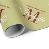 Olivgrün und Marorot mit Monogramm Weihnachten Geschenkpapier (Rolleneckpunkt)