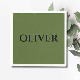 Olivgrün und minimalistischer schwarzer Name   Serviette