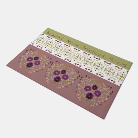 Olivgrün und Rose Fußmatte (Schrägansicht)